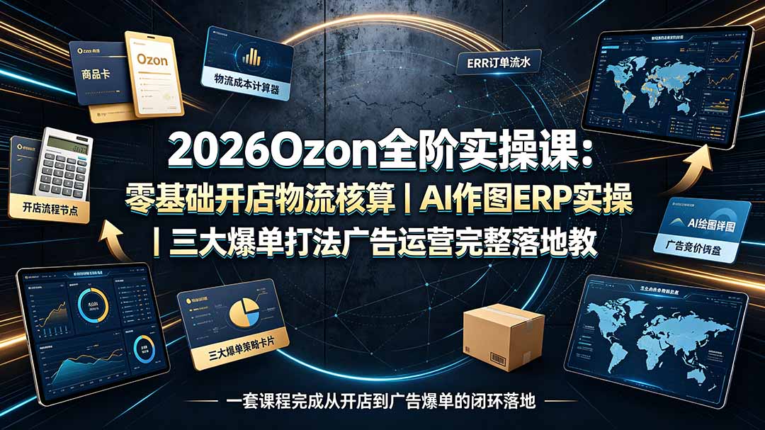 2026Ozon全阶实操课：零基础开店物流核算｜AI作图ERP实操｜三大爆单打法广告运营完整落地教程-源创文化