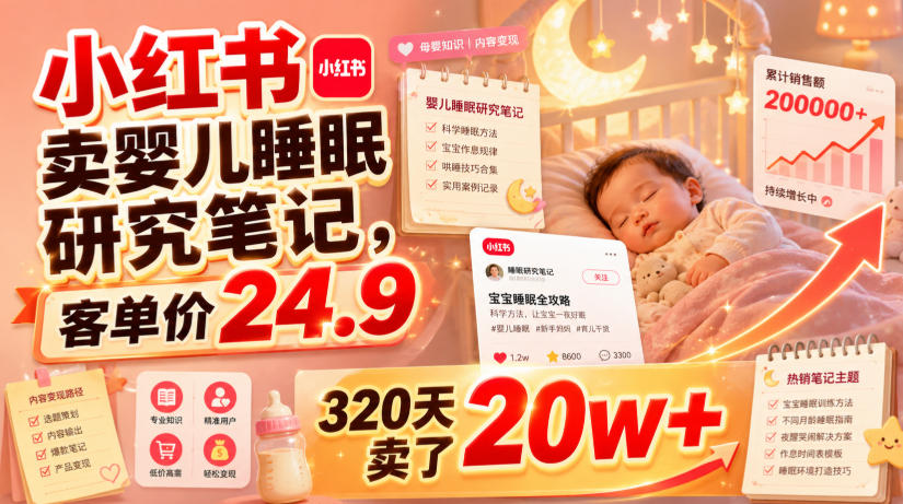 小红书卖婴儿睡眠研究笔记，客单价24.9，320天卖了20w+-源创文化