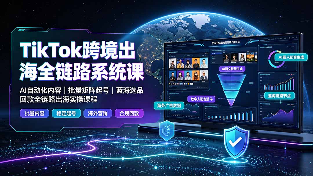 TikTok跨境出海全链路系统课-2026年7月：AI自动化内容｜批量矩阵起号｜蓝海选品回款全链路出海实操课程-源创文化