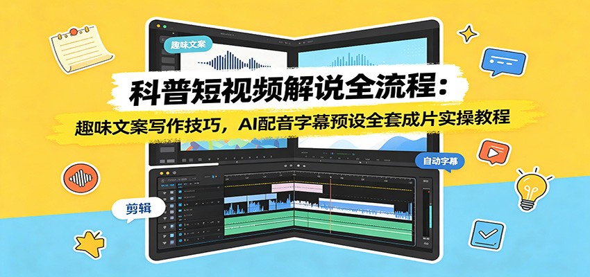 科普短视频解说全流程：趣味文案写作技巧，AI配音字幕预设全套成片实操教程-源创文化
