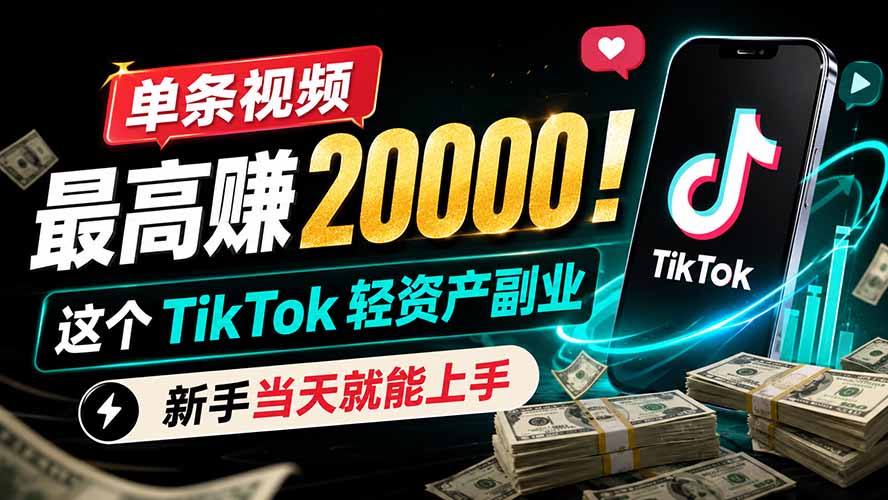 单条视频最高赚 20000！这个 TikTok 轻资产副业，新手当天就能上手-源创文化