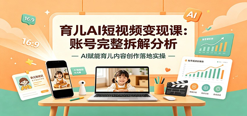 育儿AI短视频变现课：账号完整拆解分析，AI赋能育儿内容创作落地实操-源创文化