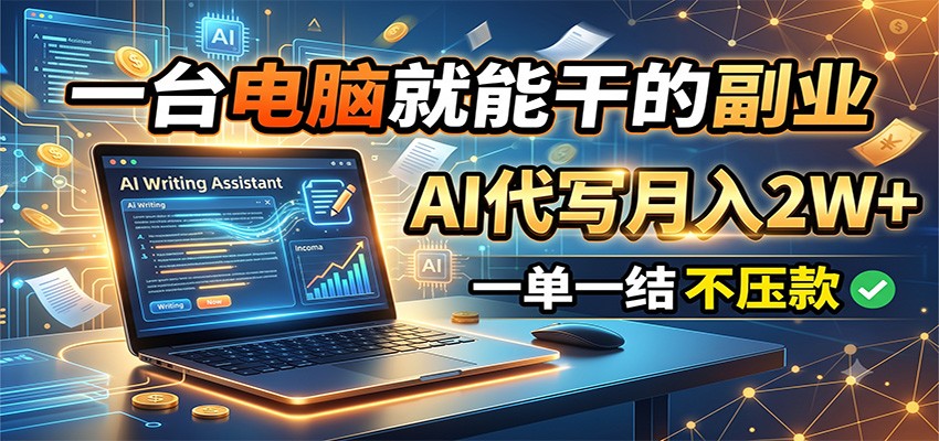 一台电脑就能干的副业，AI代写月入2W+，一单一结不压款-源创文化