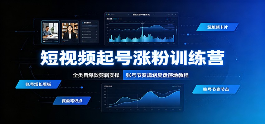 短视频起号涨粉训练营：全类目爆款剪辑实操，账号节奏规划复盘落地教程-源创文化