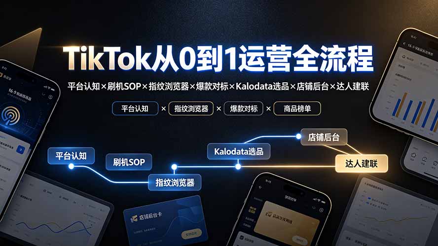 TikTok从0到1运营全流程：平台认知×刷机SOP×指纹浏览器×爆款对标×Kalodata选品×店铺后台×达人建联-源创文化