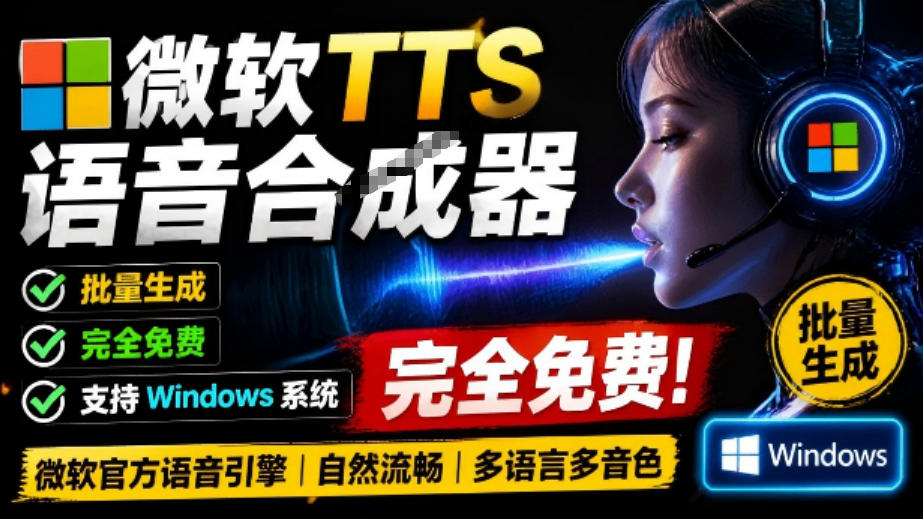 微软TTS免费语音配音生成器，完全免费，支持多语音、多音色选择，Windows系统专用TTS语音合成器-源创文化