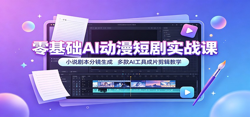 零基础AI动漫短剧实战课：小说剧本分镜生成，多款AI工具成片剪辑教学-源创文化