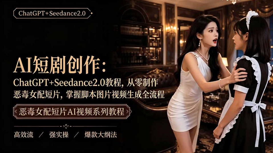 AI短剧从零创作实战课｜ChatGPT脚本撰写+Seedance2.0视频生成，恶毒女配短剧全流程教程-源创文化