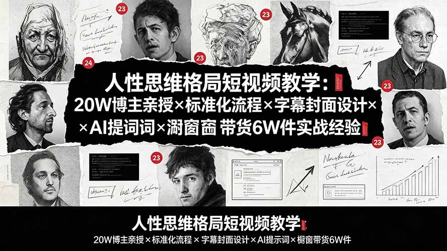 人性思维格局短视频教学：20W博主亲授×标准化流程×字幕封面设计×AI提示词×橱窗带货6W件实战经验-源创文化