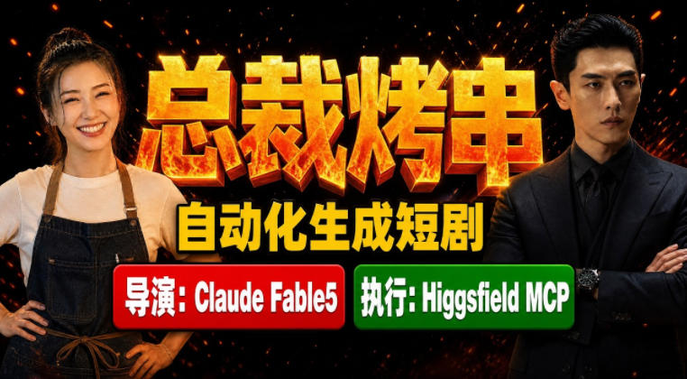 Claude Fable5担任导演+Higgsfield MCP落地执行｜《总裁烤串》真人质感短剧全自动AI生成全流程教学-源创文化