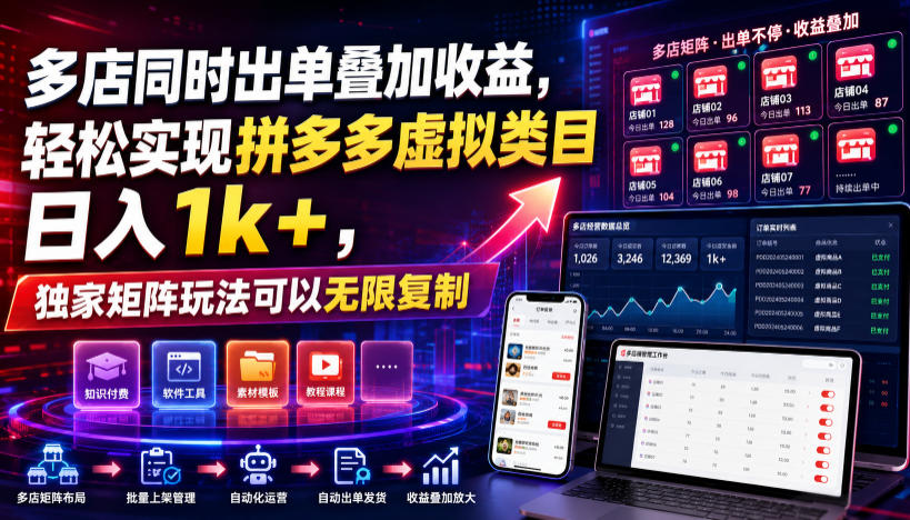 多店同时出单叠加收益，轻松实现拼多多虚拟类目日入1k+，独家矩阵玩法可以无限复制【揭秘】-源创文化