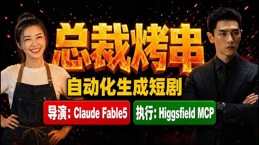 《总裁烤串》真人短剧全自动诞生！Claude Fable5 当导演，Higgsfield MCP 执行！-源创文化