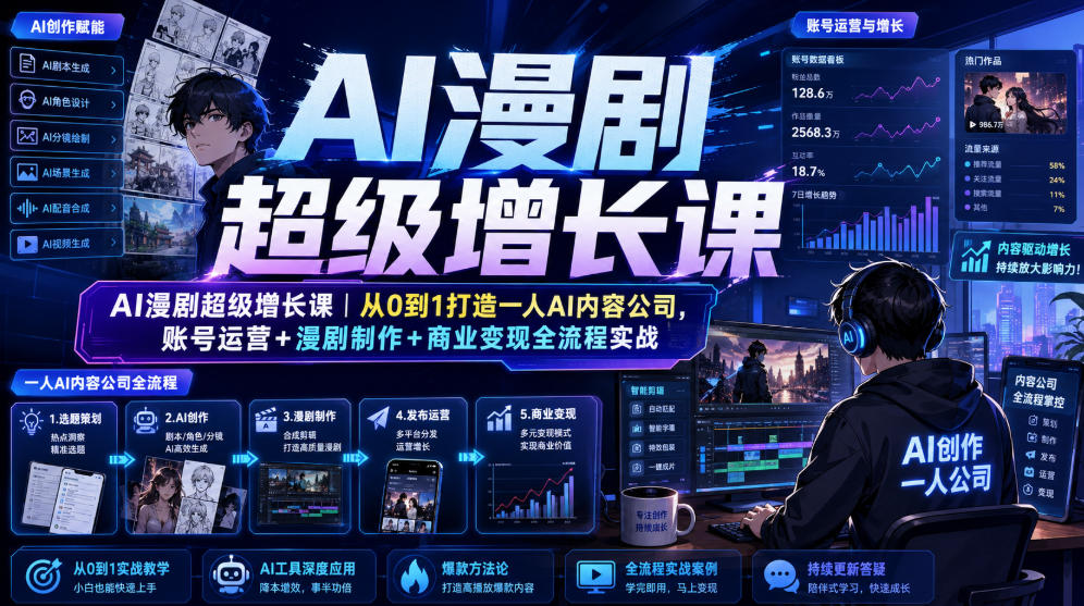 AI漫剧超级增长课｜从0到1打造一人AI内容公司，账号运营+漫剧制作+商业变现全流程实战-源创文化