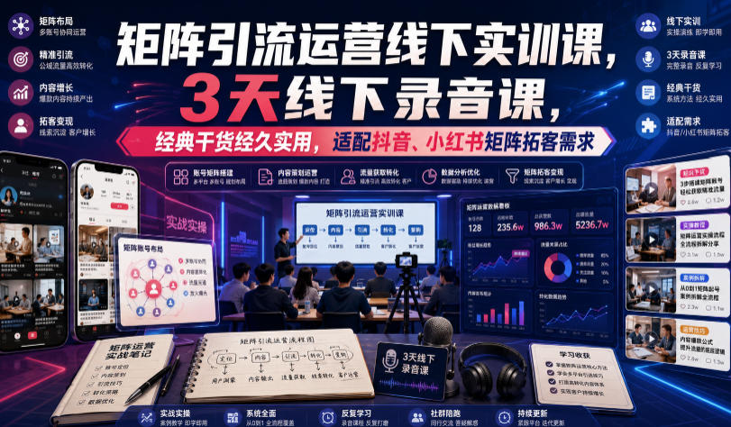 嗨推矩阵引流运营线下实训课，3天线下录音课，经典干货经久实用，适配抖音、小红书矩阵拓客需求-源创文化