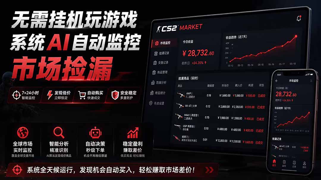 系统AI自动监控市场捡漏，不用玩游戏|只需要一部手机|支持任何形式数据验证-源创文化