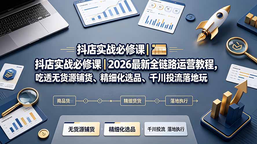 抖店实战必修课｜2026最新全链路运营教程，吃透无货源铺货、精细化选品、千川投流落地玩法-源创文化