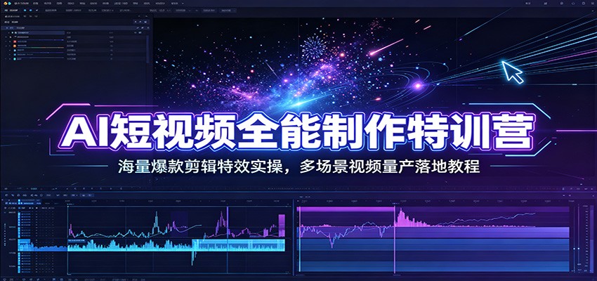 AI短视频全能制作特训营：海量爆款剪辑特效实操，多场景视频量产落地教程-源创文化