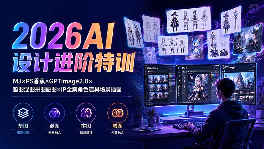 2026AI设计进阶特训：MJ×PS香蕉×GPTimage2.0×垫图混图拼图融图×IP全案角色道具场景插画-源创文化