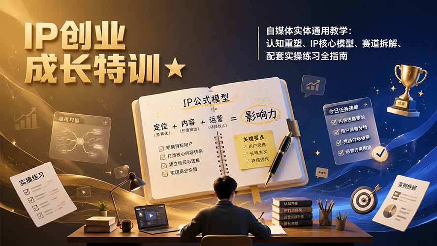 IP创业成长特训★自媒体实体通用教学：认知重塑、IP核心模型、赛道拆解、配套实操练习全指南-源创文化