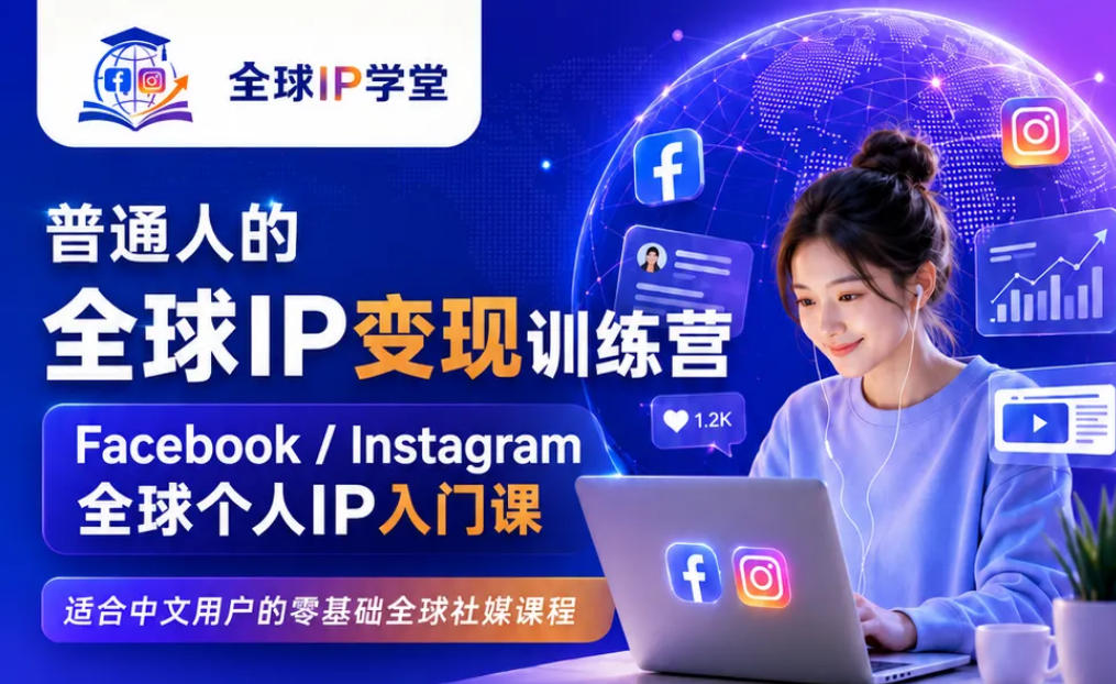 普通人的全球IP变现训练营，Facebook/Instagram全球个人IP入门课，零基础全球社媒课程-源创文化