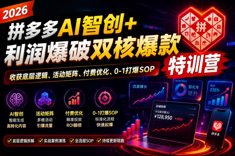 2026拼多多AI智创+利润爆破双核爆款特训营，收获底层逻辑、活动矩阵、付费优化、0-1打爆SOP(更新0727)-源创文化