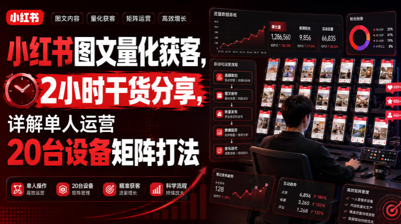 小红书图文量化获客，2小时干货分享，详解单人运营20台设备矩阵打法-源创文化