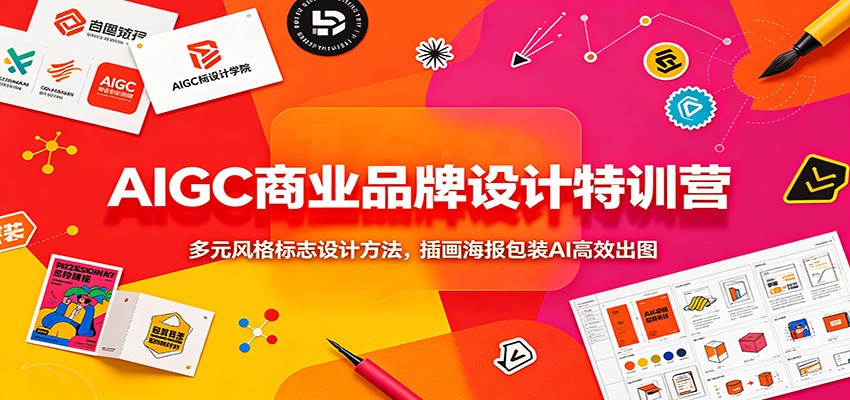 AIGC商业品牌设计特训营：多元风格标志设计方法，插画海报包装AI高效出图-源创文化