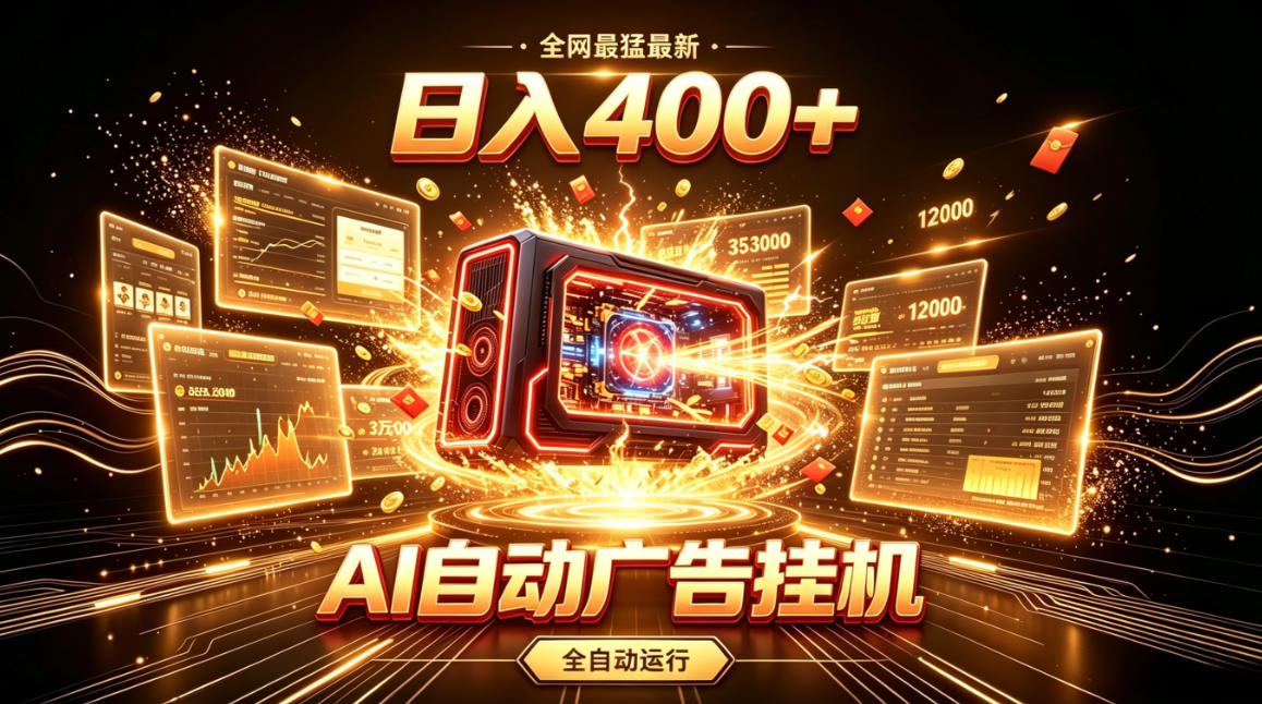 全网最猛最新的AI自动广告挂G，狠收益日入400+，真正做到躺賺式变现【揭秘】-源创文化
