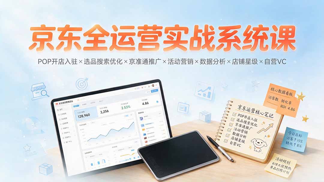 京东全运营实战系统课：POP开店入驻×选品搜索优化×京准通推广×活动营销×数据分析×店铺星级×自营VC-源创文化