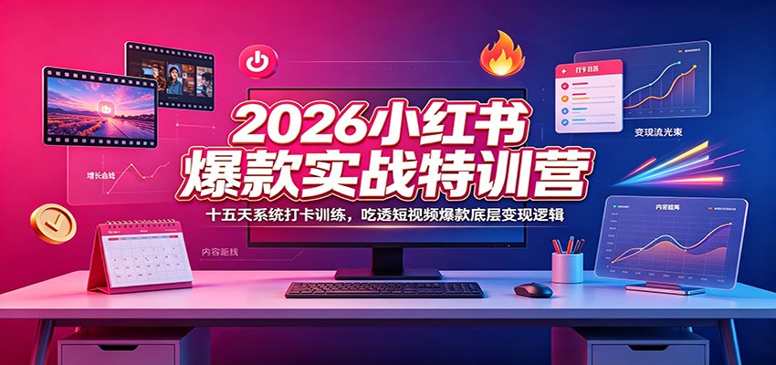 2026小红书爆款实战特训营：十五天系统打卡训练，吃透短视频爆款底层变现逻辑-源创文化