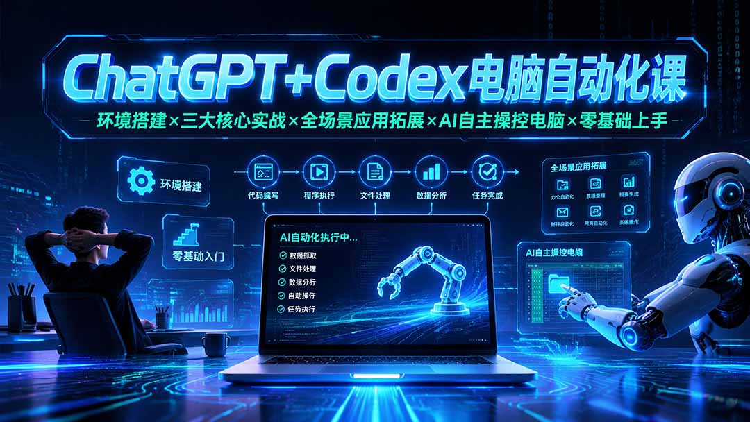 ChatGPT+Codex电脑自动化课：环境搭建×三大核心实战×全场景应用拓展×AI自主操控电脑×零基础上手-源创文化