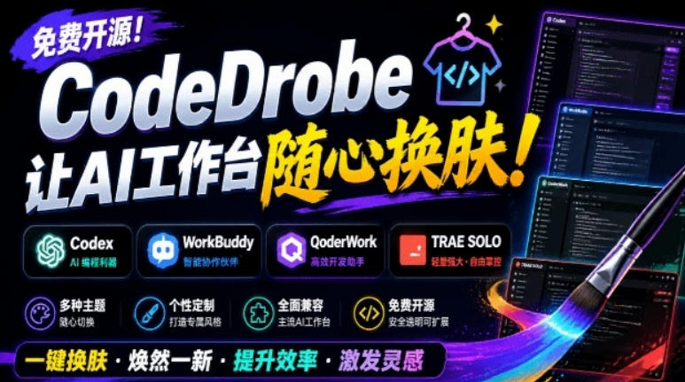 免费开源的CodeDrobe，让AI工作台随心换肤，支持Codex、WorkBuddy等，免费且本地运行！-源创文化