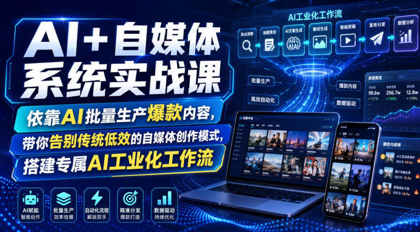 AI+自媒体系统实战课，依靠AI批量生产爆款内容，带你告别传统低效的自媒体创作模式，搭建专属AI工业化工作流-源创文化