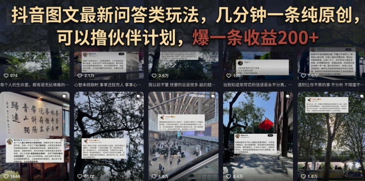 抖音图文最新问答类玩法，几分钟一条纯原创，可以撸伙伴计划，爆一条收益200+-源创文化