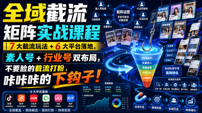 全域截流矩阵实战课程｜7大截流玩法+6大平台落地，素人号+行业号双布局，不要脸的截流打粉，咔咔咔的下钩子！-源创文化