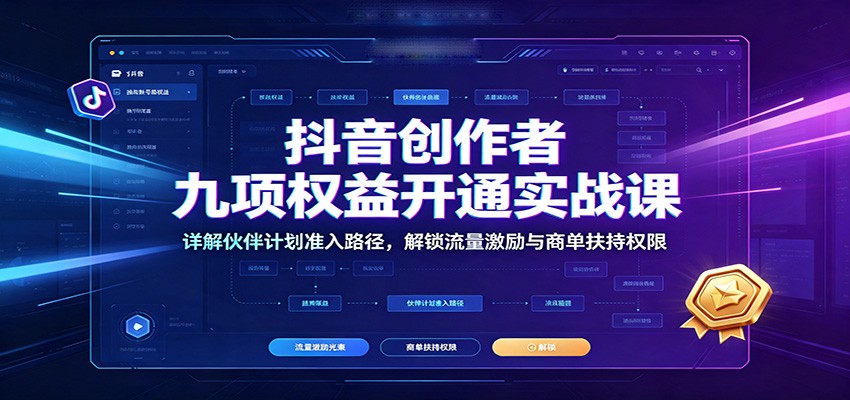 抖音创作者九项权益开通实战课：详解伙伴计划准入路径，解锁流量激励与商单扶持权限-源创文化