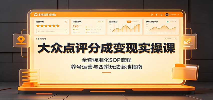 大众点评分成变现实操课：全套标准化SOP流程，养号运营与四拼玩法落地指南-源创文化