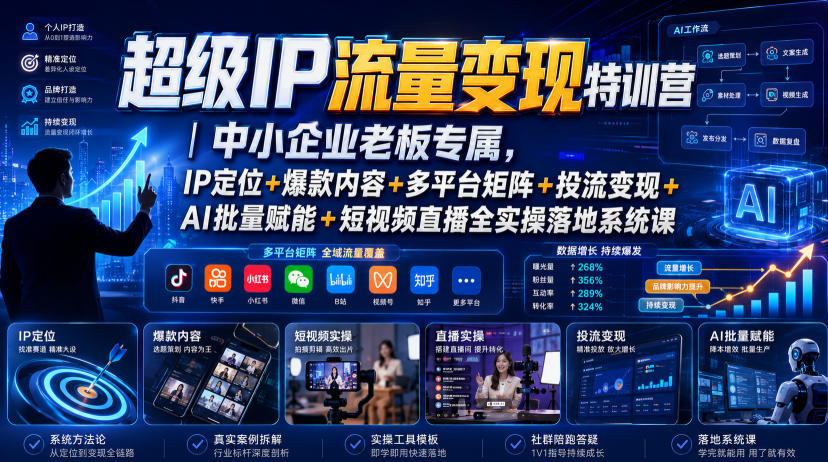 超级IP流量变现特训营｜中小企业老板专属，IP定位+爆款内容+多平台矩阵+投流变现+AI批量赋能+短视频直播全实操落地系统课-源创文化
