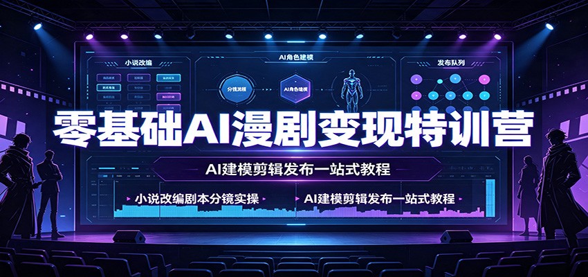 零基础AI漫剧变现特训营：小说改编剧本分镜实操，AI建模剪辑发布一站式教程-源创文化