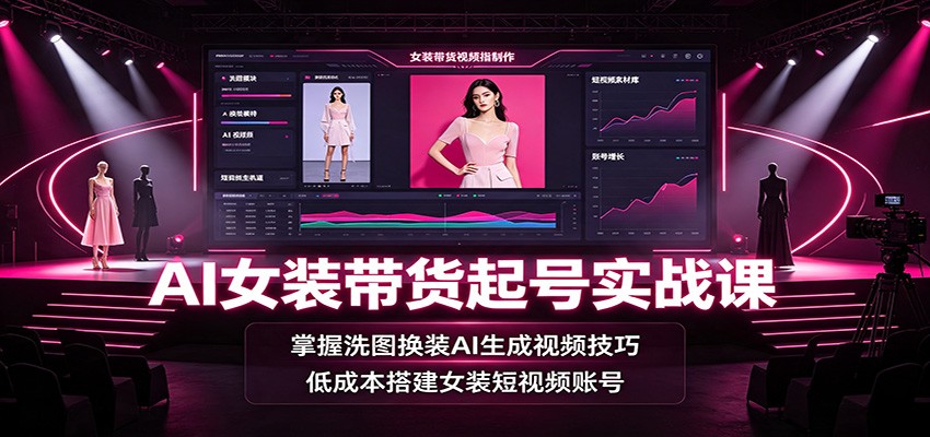 AI女装带货起号实战课：掌握洗图换装AI生成视频技巧，低成本搭建女装短视频账号-源创文化