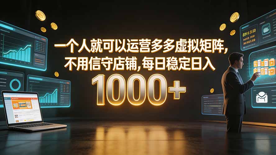 一个人就可以运营多多虚拟矩阵，不用值守店铺，每日稳定日入 1000+-源创文化