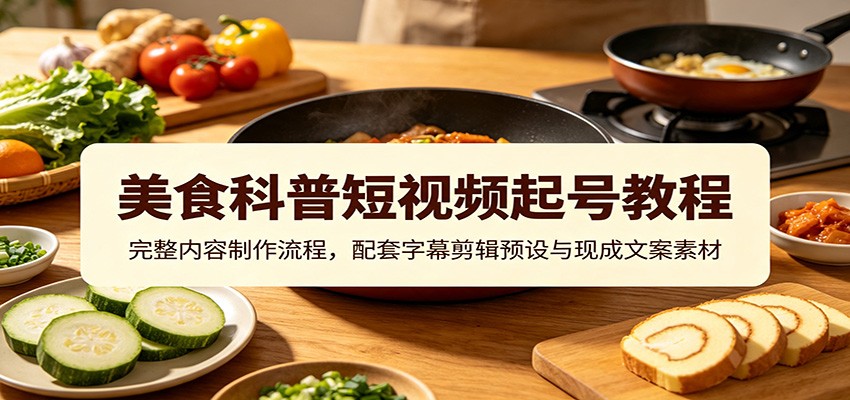 美食科普短视频起号教程：完整内容制作流程，配套字幕剪辑预设与现成文案素材-源创文化