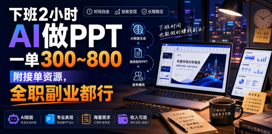 下班2小时AI做PPT，一单300~800，附接单资源，全职副业都行【揭秘】-源创文化