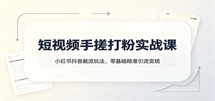 短视频手搓打粉实战课：小红书抖音截流玩法，零基础精准引流变现-源创文化