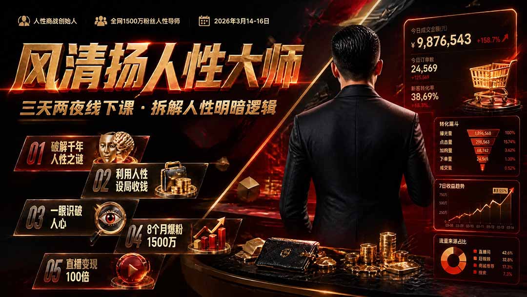 风清扬人性大师-三天两夜3月14-16线下课2026年｜拆解人性明暗逻辑，识人避坑，千万粉涨粉+直播百倍变现实战教学-源创文化