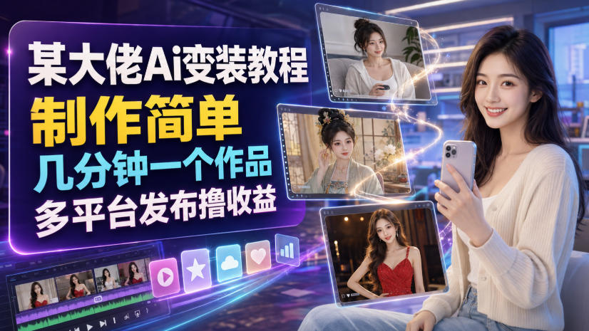 某大佬Ai变装教程，制作简单，几分钟一个作品，多平台发布撸收益-源创文化