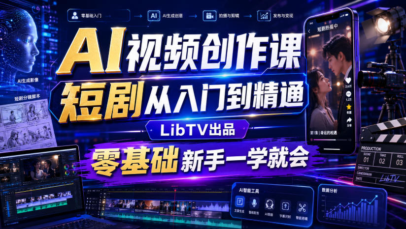 AI视频创作课,短剧从入门到精通,LibTV出品,零基础新手一学就会-源创文化