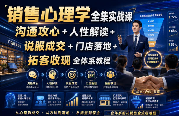 销售心理学全集实战课|沟通攻心+人性解读+说服成交+门店落地+拓客收现全体系教程-源创文化