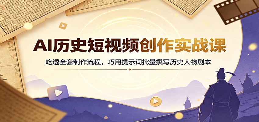 AI历史短视频创作实战课：吃透全套制作流程，巧用提示词批量撰写历史人物剧本-源创文化