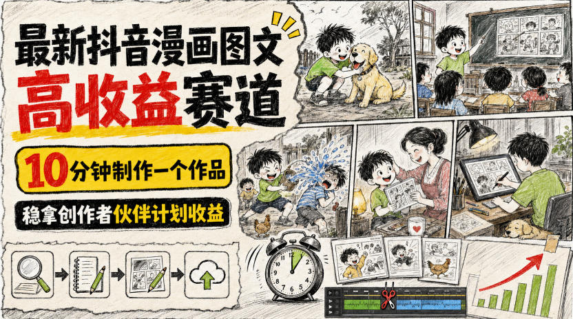 最新抖音漫画图文高收益赛道，10分钟制作一个作品，稳拿创作者伙伴计划收益-源创文化